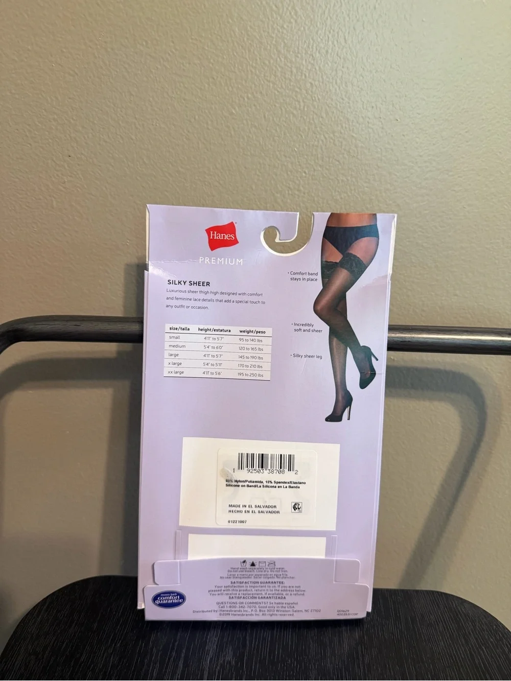 Hanes Premium Silky Sheer Lace Thigh High Stockings Black XL 20 Denier NIP